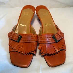 Vintage Christian Louboutin Orange Tassel with Buckle Kitten Heel Mules